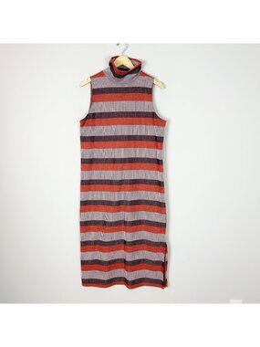 LOFT Striped Tank Midi Dress Mock Neck Boho Retro Summer Size Medium Women's